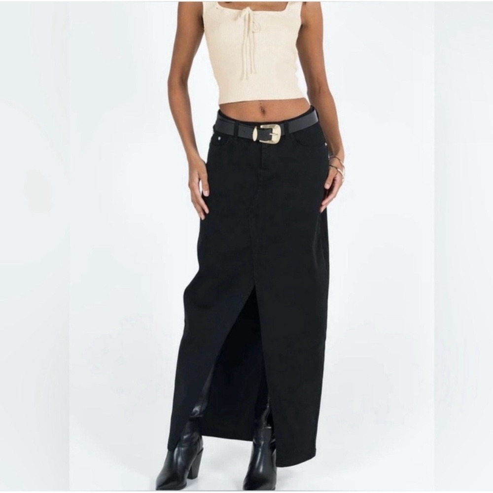 NWT Princess Polly Women's Batkins Maxi Skirt 4 Dark Wash Denim Front Slit Black - Picture 4 of 12